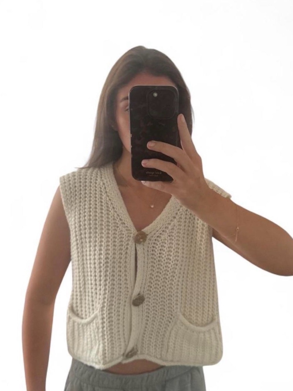 SHEIN Cream Chunky Knit Vest with Buttons